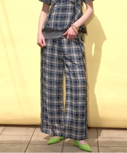 MAISON SPECIAL パンツ Side Pico Lace Sheer Plaid Pants