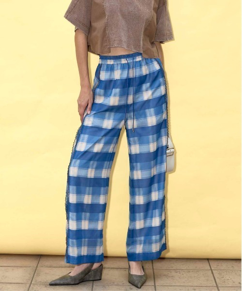 maison special チェックパンツ MAISON SPECIAL パンツ Side Pico Lace Sheer Plaid Pants