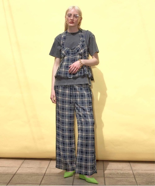 maison special チェックパンツ MAISON SPECIAL パンツ Side Pico Lace Sheer Plaid Pants