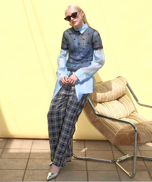 MAISON SPECIAL パンツ Side Pico Lace Sheer Plaid Pants