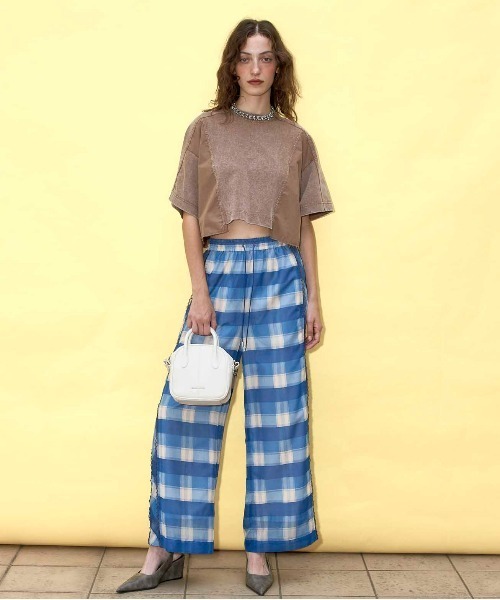 MAISON SPECIAL パンツ Side Pico Lace Sheer Plaid Pants