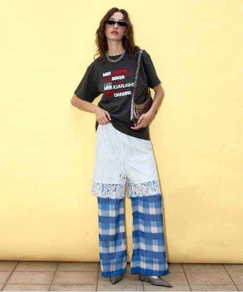 MAISON SPECIAL パンツ Side Pico Lace Sheer Plaid Pants