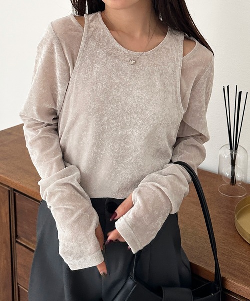 RANAN（ラナン） tシャツ 2WAYレイヤードシアーベロアトップス