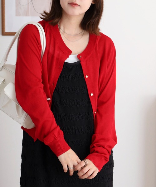 ALYSI 売れ筋商品|||アリジ カーディガン アウター レディース Cardigans Red 大きいサイズ レディース ストール風ニットカーディガン goldy