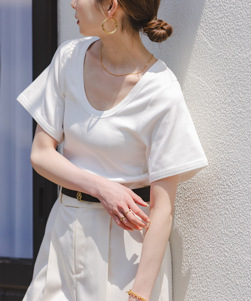tシャツ 「追加」BY MALENE BIRGER/バイマレーネビルガー リブUネックTEE レディース