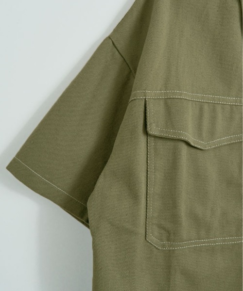 セットアップ ステッチ 半袖 シャツ ジャケット+ショートパンツ