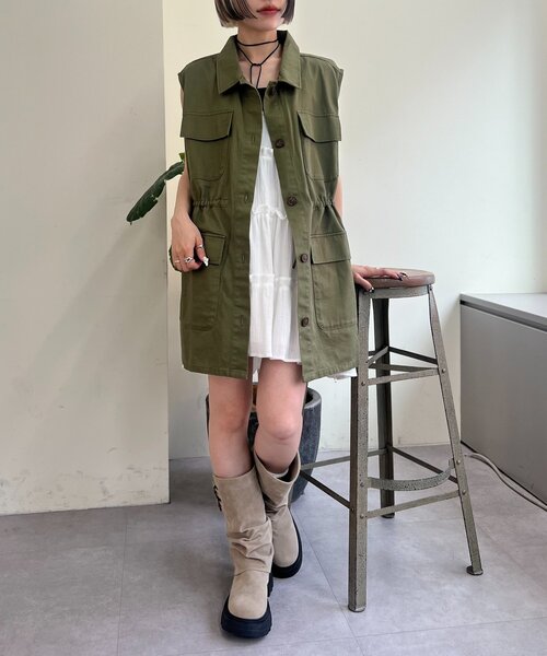 ベスト ジレ 「25AW」ミリタリーノースリベスト レディース