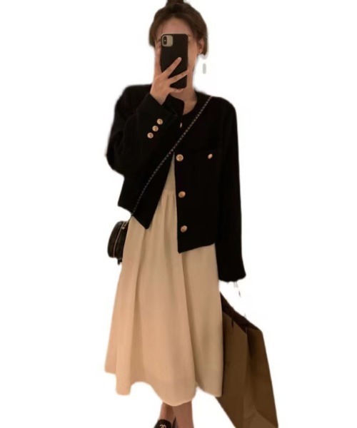 「おしゃれスタ」 ノーカラージャケット L ブラック レディース