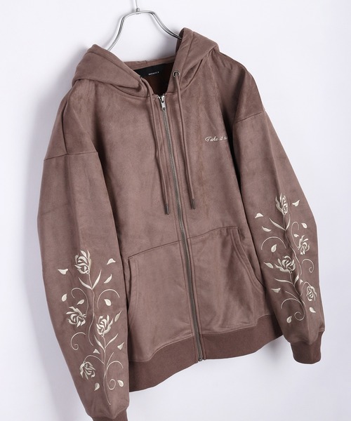 WESTSEA（ウエストシー） パーカー 裏起毛 カットスウェード 袖 薔薇