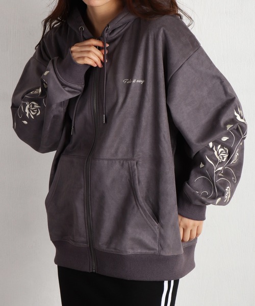 WESTSEA（ウエストシー） パーカー 裏起毛 カットスウェード 袖 薔薇