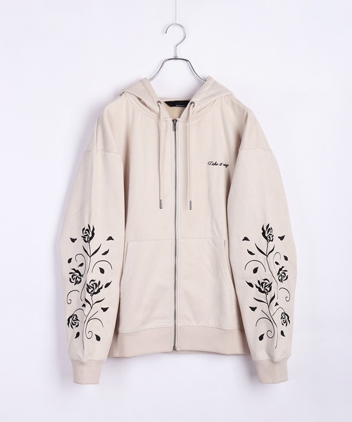 WESTSEA（ウエストシー） パーカー 裏起毛 カットスウェード 袖 薔薇