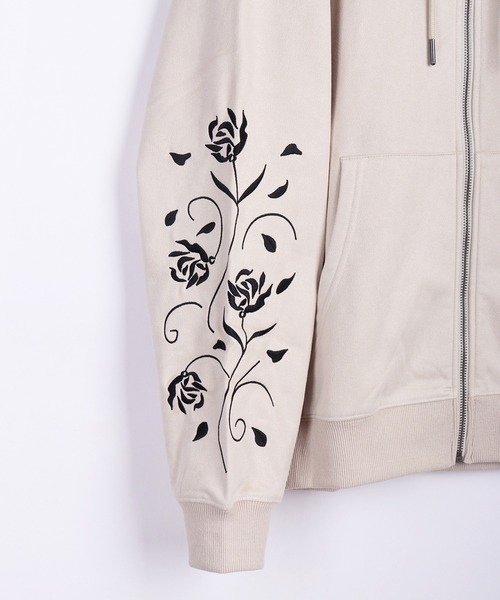 WESTSEA（ウエストシー） パーカー 裏起毛 カットスウェード 袖 薔薇