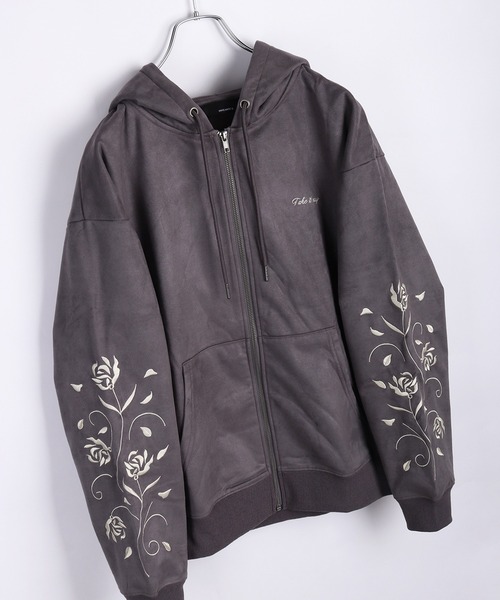 美品　Civilregime パーカー　裏起毛　花柄　刺繍 WESTSEA（ウエストシー） パーカー 裏起毛 カットスウェード 袖 薔薇