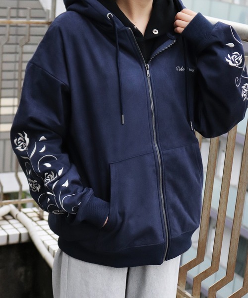 WESTSEA（ウエストシー） パーカー 裏起毛 カットスウェード 袖 薔薇