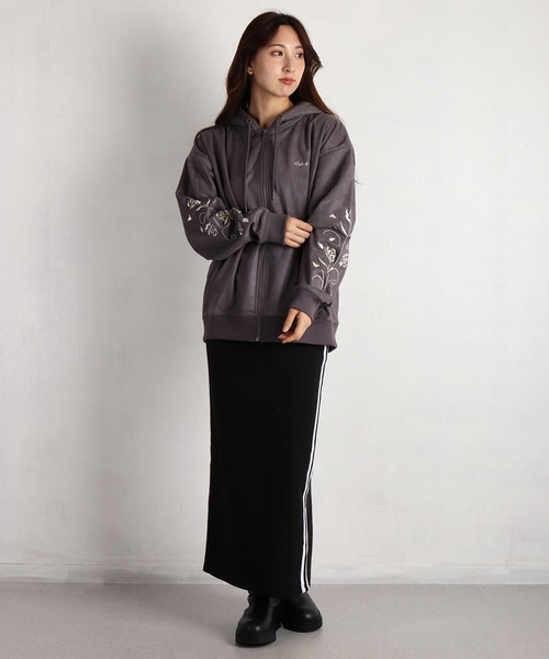 WESTSEA（ウエストシー） パーカー 裏起毛 カットスウェード 袖 薔薇