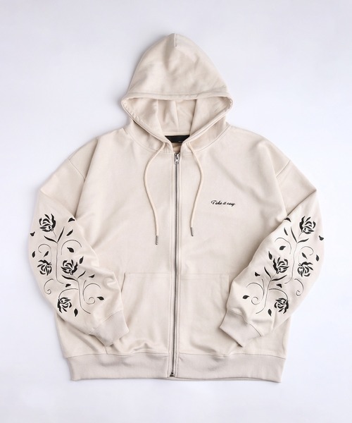 OzzOn OzzCroce 白薔薇刺繍パーカー WESTSEA（ウエストシー） パーカー 裏起毛 裏起毛 カットスウェード 袖