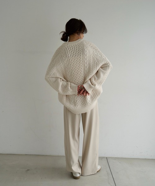 meilmada ニット セーター ケーブルルーズニット レディース