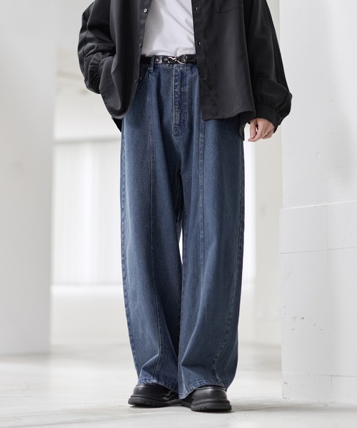ワイドパンツ ジーンズ ヴィンテージ加工13ozセンターシームストレート