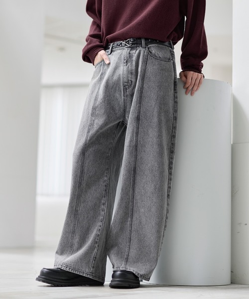 ワイドパンツ ジーンズ ヴィンテージ加工13ozセンターシームストレート