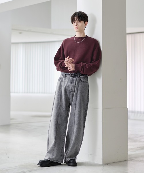 ワイドパンツ ジーンズ ヴィンテージ加工13ozセンターシームストレート