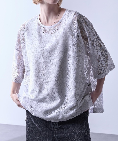 「Loose/ルース」 半袖Tシャツ M グレイッシュブルー メンズ_画像4