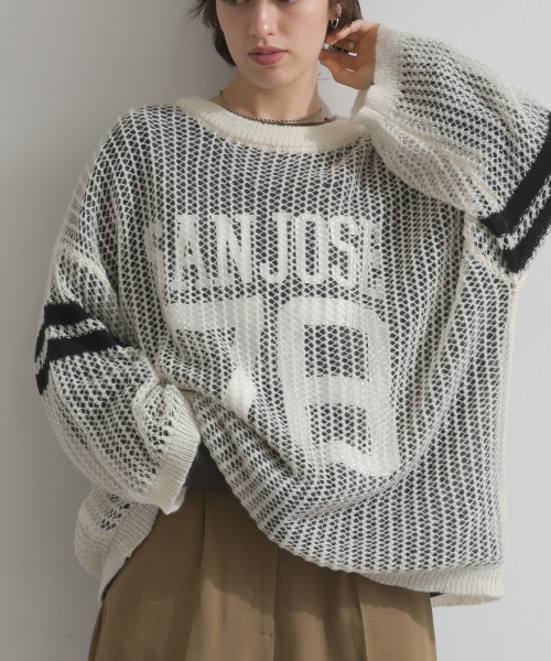 en haut（アンオート） tシャツ 透かし編みニット＋天竺編み Tシャツ