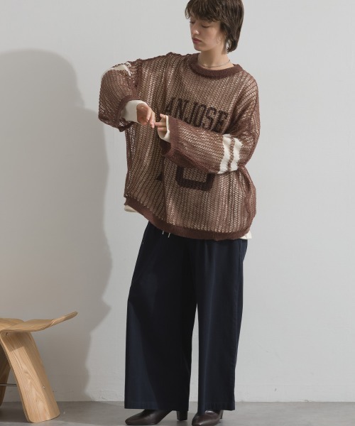 en haut（アンオート） tシャツ 透かし編みニット＋天竺編み Tシャツ