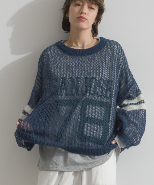 en haut（アンオート） tシャツ 透かし編みニット＋天竺編み Tシャツ