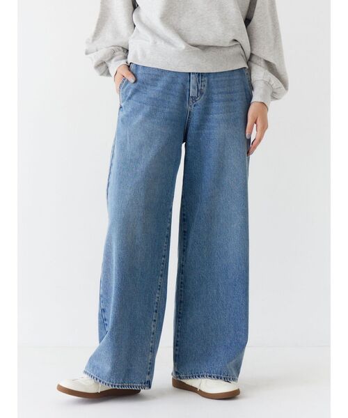 ジーンズ デニム デニムパンツ 「WEB限定」ボタンデザインハイウエストストレートデニム レディース