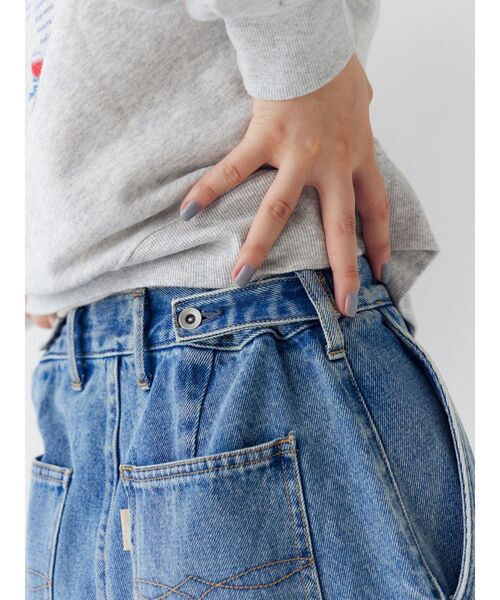 ジーンズ デニム デニムパンツ 「WEB限定」ボタンデザインハイウエストストレートデニム レディース