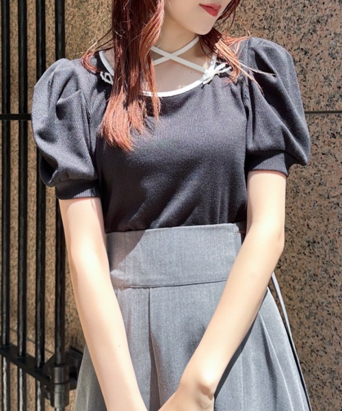 「abc une face」 半袖ニット FREE ブラック レディース_画像5