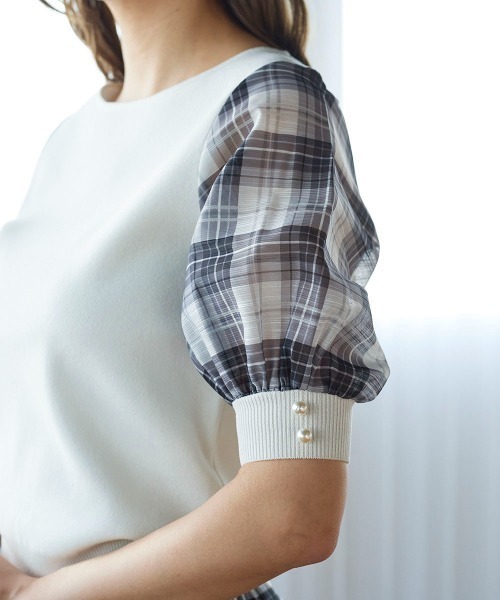 「QUEENS COURT」 半袖ニット M ホワイト レディース_画像3