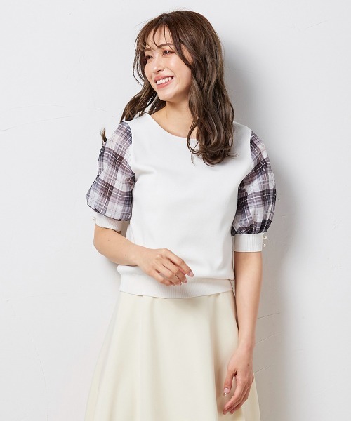 「QUEENS COURT」 半袖ニット M ホワイト レディース_画像8