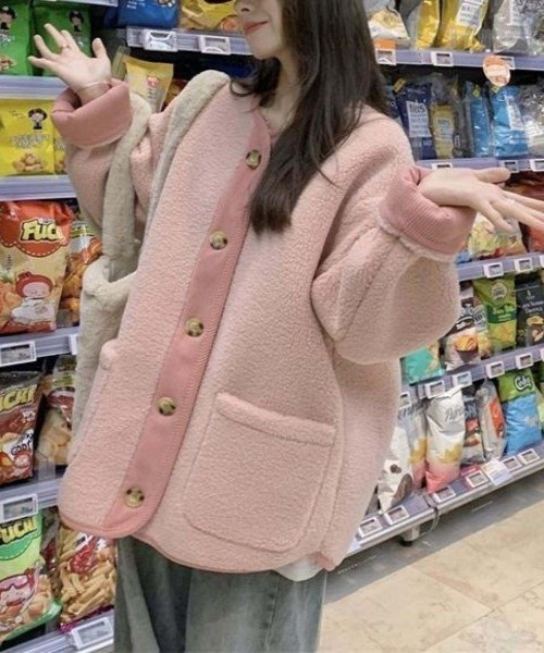 ブルゾン アウター もこふわコーデュロイ切り替えボアジャケット