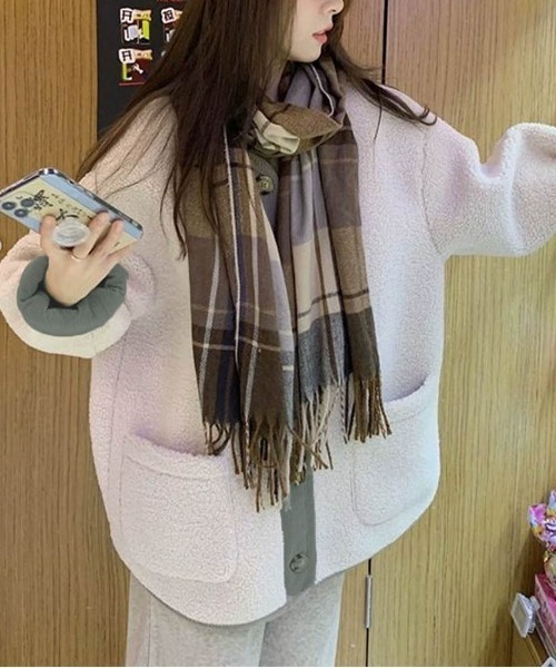 ブルゾン アウター もこふわコーデュロイ切り替えボアジャケット