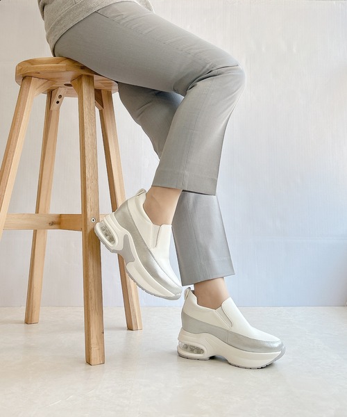 「Noubel Voug Relax」 スリッポン 23cm ホワイト×シルバー レディース_画像6