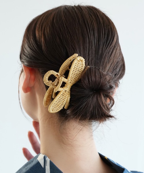 utatane ヘアクリップ 髪飾り 籐パピヨンヘアクリップ ラタン