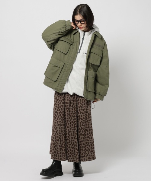 【値下げ中】　ニコアンド　アウター　カーキ niko and…（ニコアンド） ブルゾン アウター 中綿ミリタリーポケ