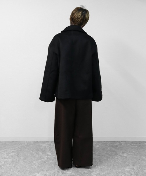 MHL.　ピーコート　ジャケット　ダブル　ウール　24年モデル　黒色　Lサイズ THE CELL. ピーコート pコート フェイクウールダブルコート FAKE WOOL