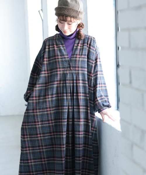 soulberry「わがまま別注」秋へ踏み出すチェックのワンピース　LL soulberry（ソウルベリー） ワンピース 「わがまま別注」秋へ踏み出す