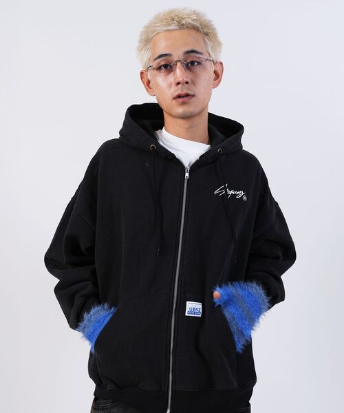 「SEQUENZ」 ジップアップパーカー LARGE ブラック メンズ_画像2