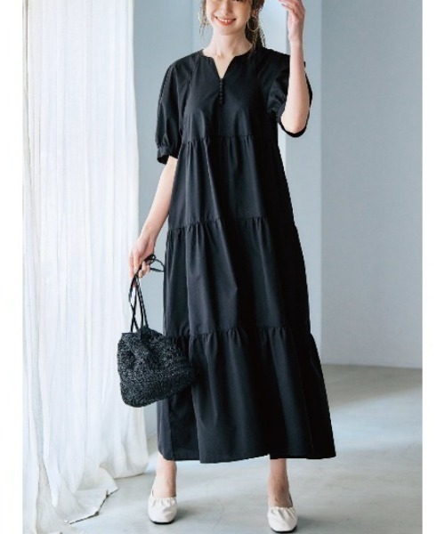 「IEDIT」 半袖ワンピース MEDIUM ブラック レディース_画像8