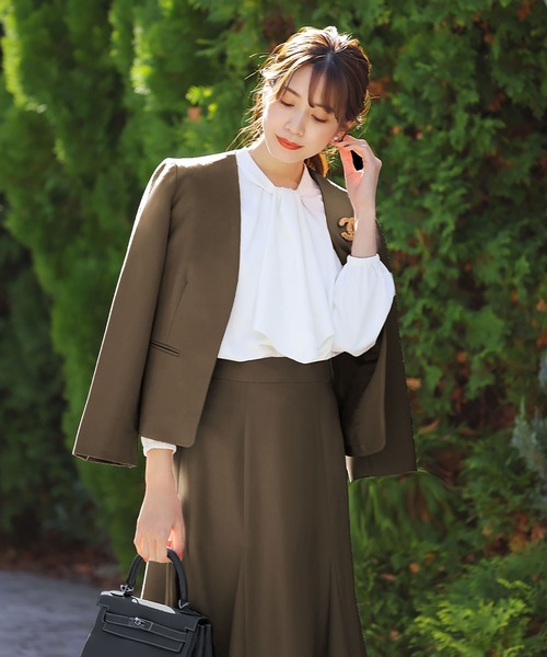 「Flolia」 ノーカラージャケット L モカ レディース_画像8