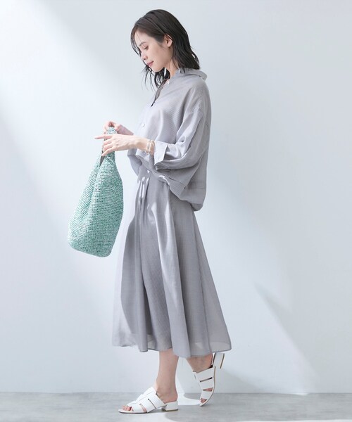 スカート 「接触冷感／洗える／SETUP可能」シアーシャンブレータックフレアスカートの画像