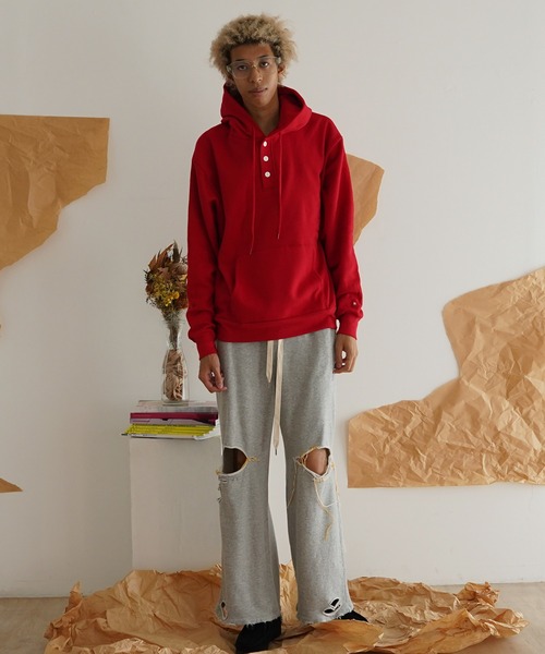 「Healthknit」 プルオーバーパーカー MEDIUM レッド メンズ_画像2