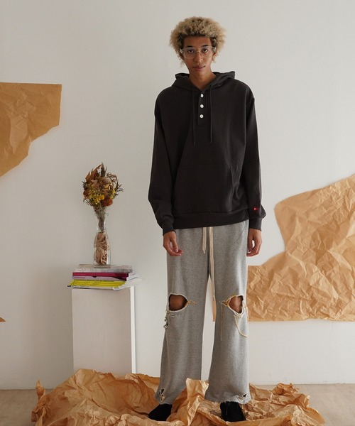 「Healthknit」 プルオーバーパーカー MEDIUM レッド メンズ_画像3