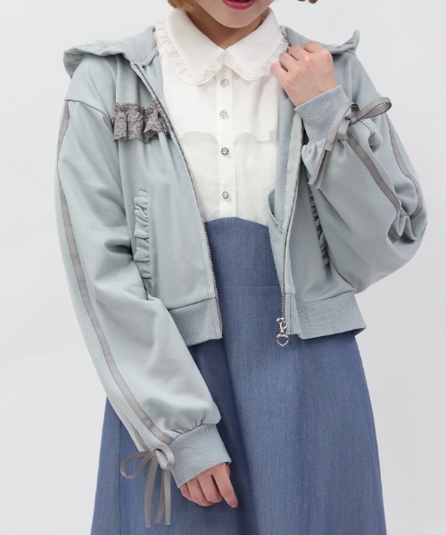 axes femme POETIQUE カーディガン ライン使レースフリルパーカー
