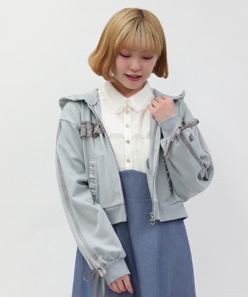 axes femme POETIQUE カーディガン ライン使レースフリルパーカー