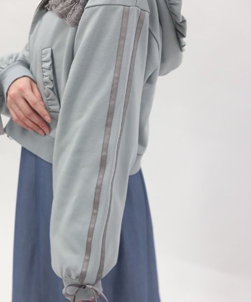 axes femme POETIQUE カーディガン ライン使レースフリルパーカー 