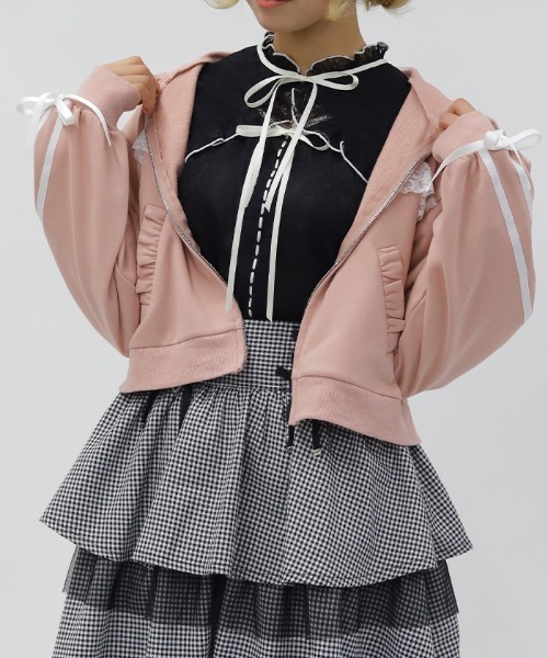 axes femme POETIQUE カーディガン ライン使レースフリルパーカー